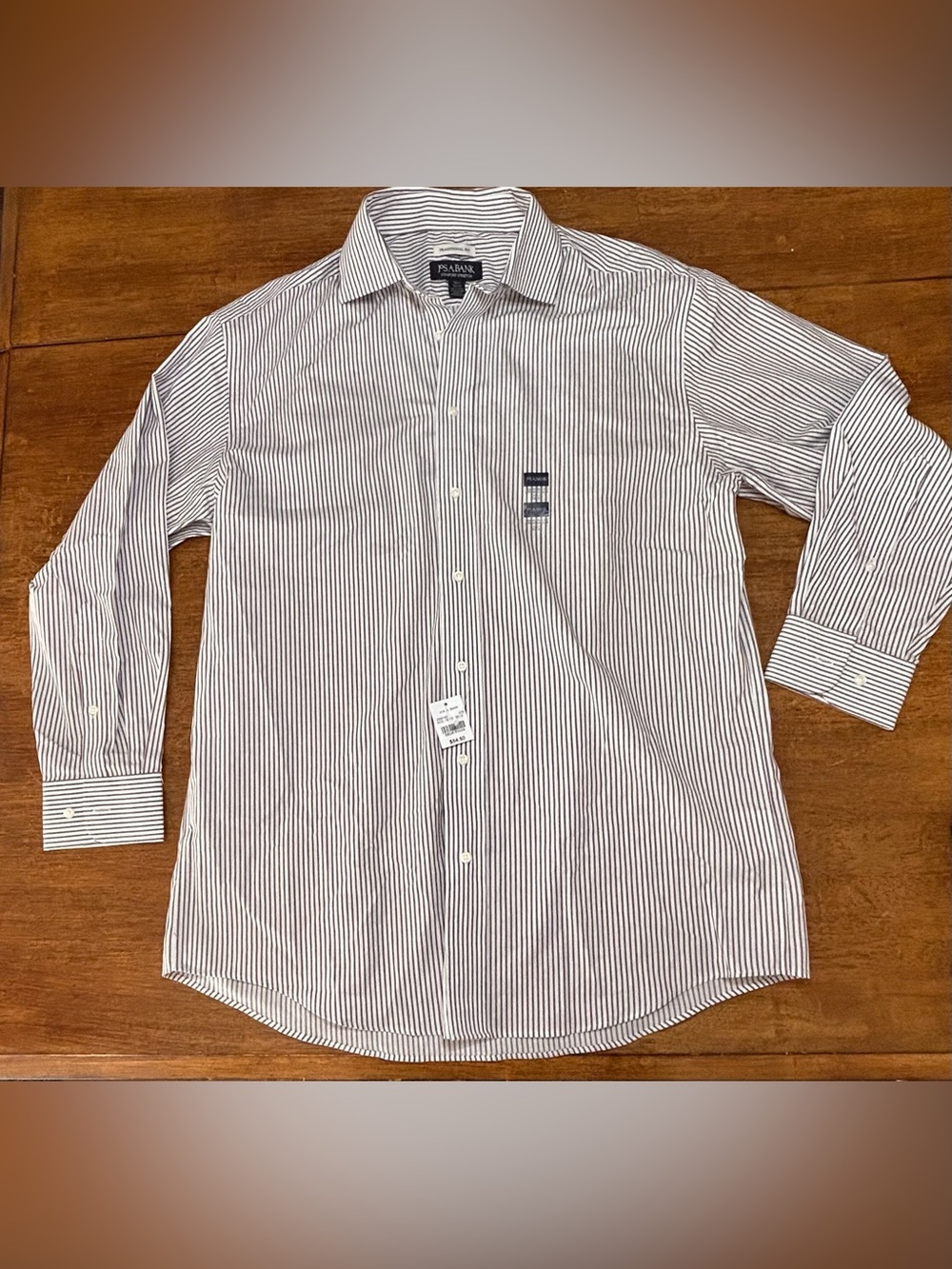 Jos. A. Bank White Button-Up Shirt with Burgandy Pinstripes